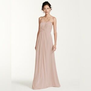 David’s Bridal Strapless Chiffon Dress in Blush Pink